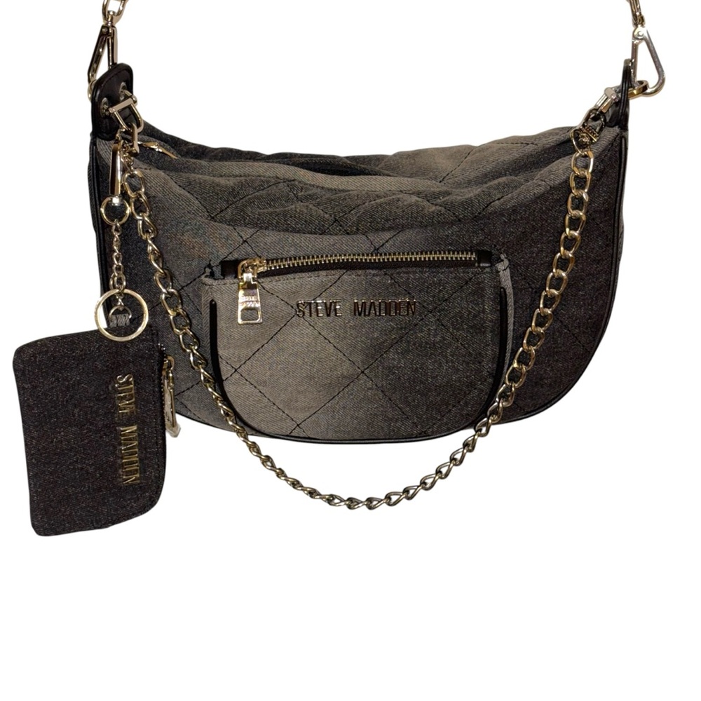 Steve Madden | NWOT Quilted Denim Crossbody + Wallet | Grey/Black